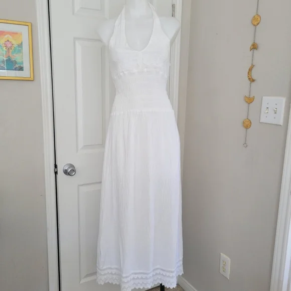 Seaspice | Dresses | Seaspice Resort Wear 0 Cotton Floral Heart Lace Maxi  Halter Dress M Nwt | Poshmark